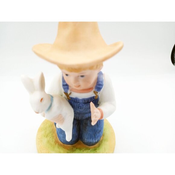 Denim Days Homco Boy Holding Rabbit Collectible 6 Inches Tall Hand Painted Farm - Picture 2 of 14